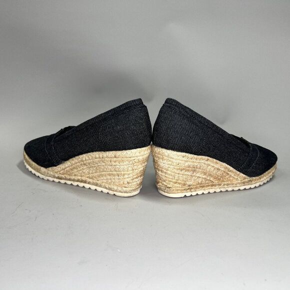 Skechers Wedge Sandals Women's Size‎ 8 Dark Blue Denim Espadrille Open Toe Heels - Picture 6 of 12
